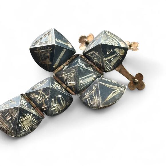 Antique Masonic Orb Folding Pendant Charm 9K Gold & Sterling Silver Vintage Rare - Picture 6 of 15